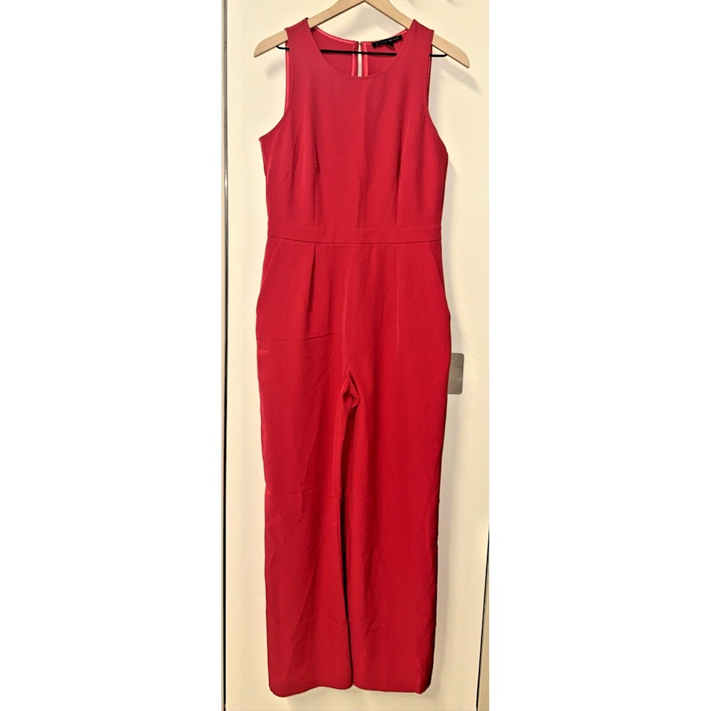 Boston Proper Women Size 8 Crew Neck Sleeveless Jumpsuit Fuchsia Pink Resortwear
